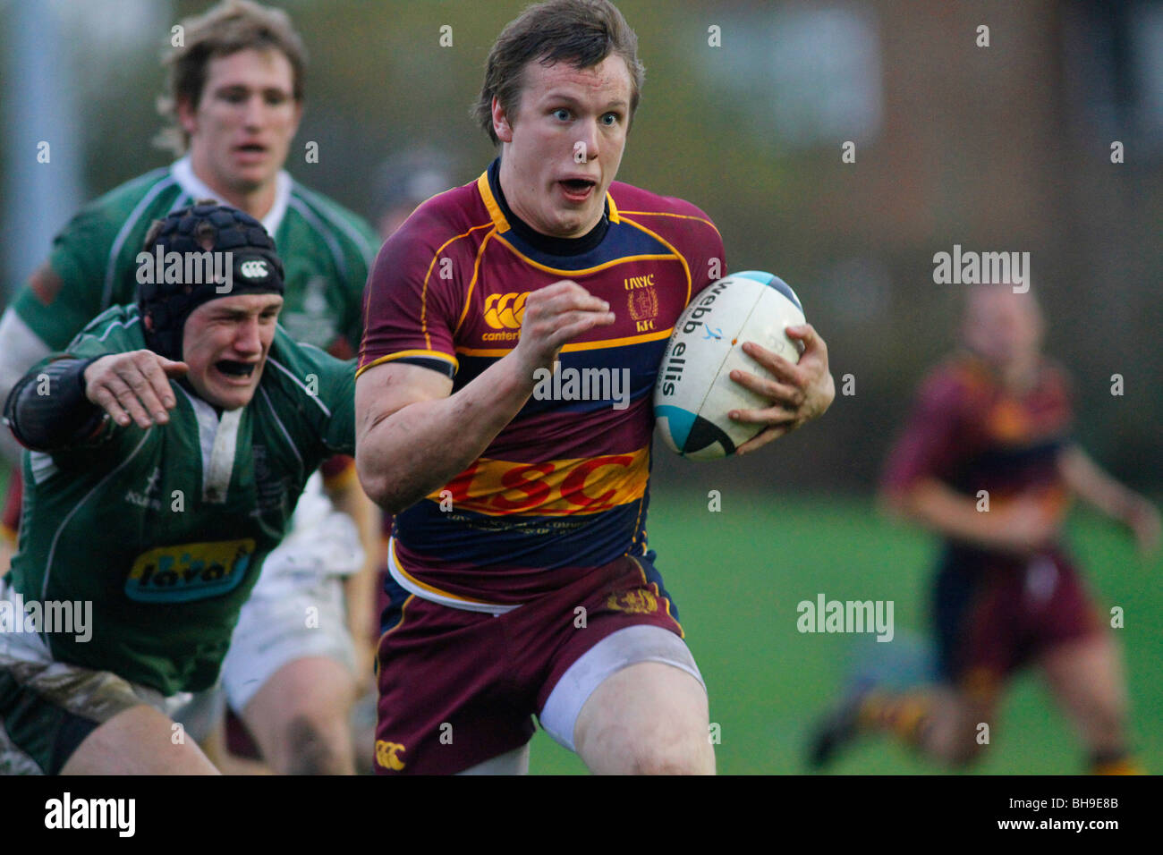 Rugby tackle during a match. Stock Photo