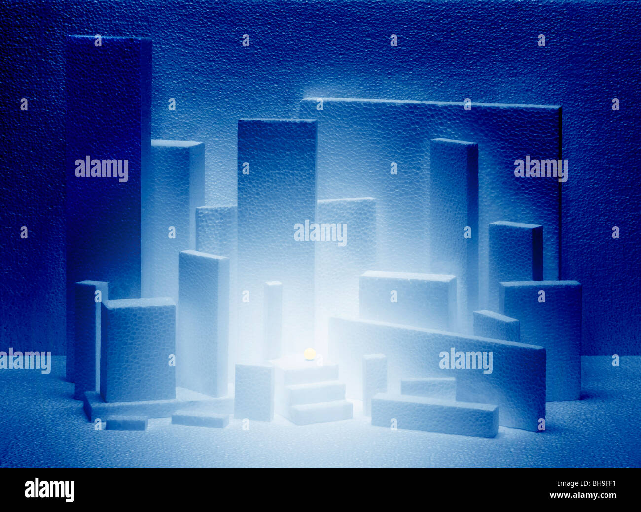 expanded polystyrine blocks with blue lighting Stock Photo