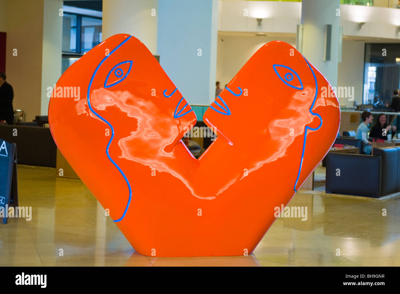 Kings Place foyer , modern contemporary orange & blue sculpture or work