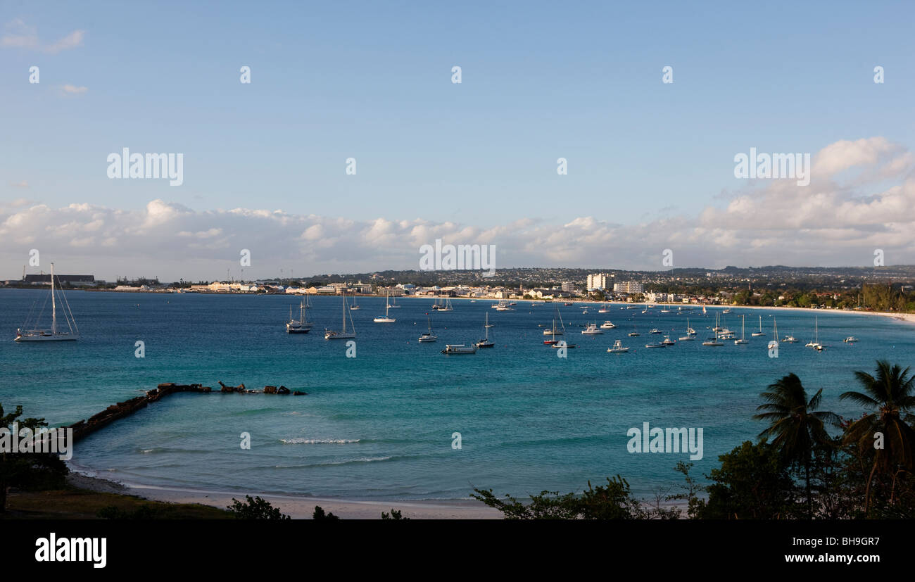 View of Bridgetown, the capitol of the Caribbean island of Barbados, from across the bay at Needham's Point Stock Photo