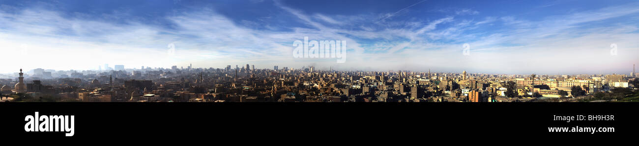 Stitched Panorama, cairo, egypt, 20 million, population, over population, crowd, noise, chaos, pollution, dust, smoke Stock Photo