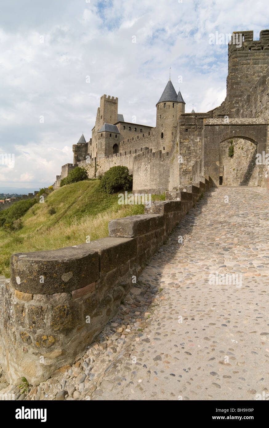 Causeway leading up to the citadel in Carcassonne, Aude, Occitanie, France Stock Photo