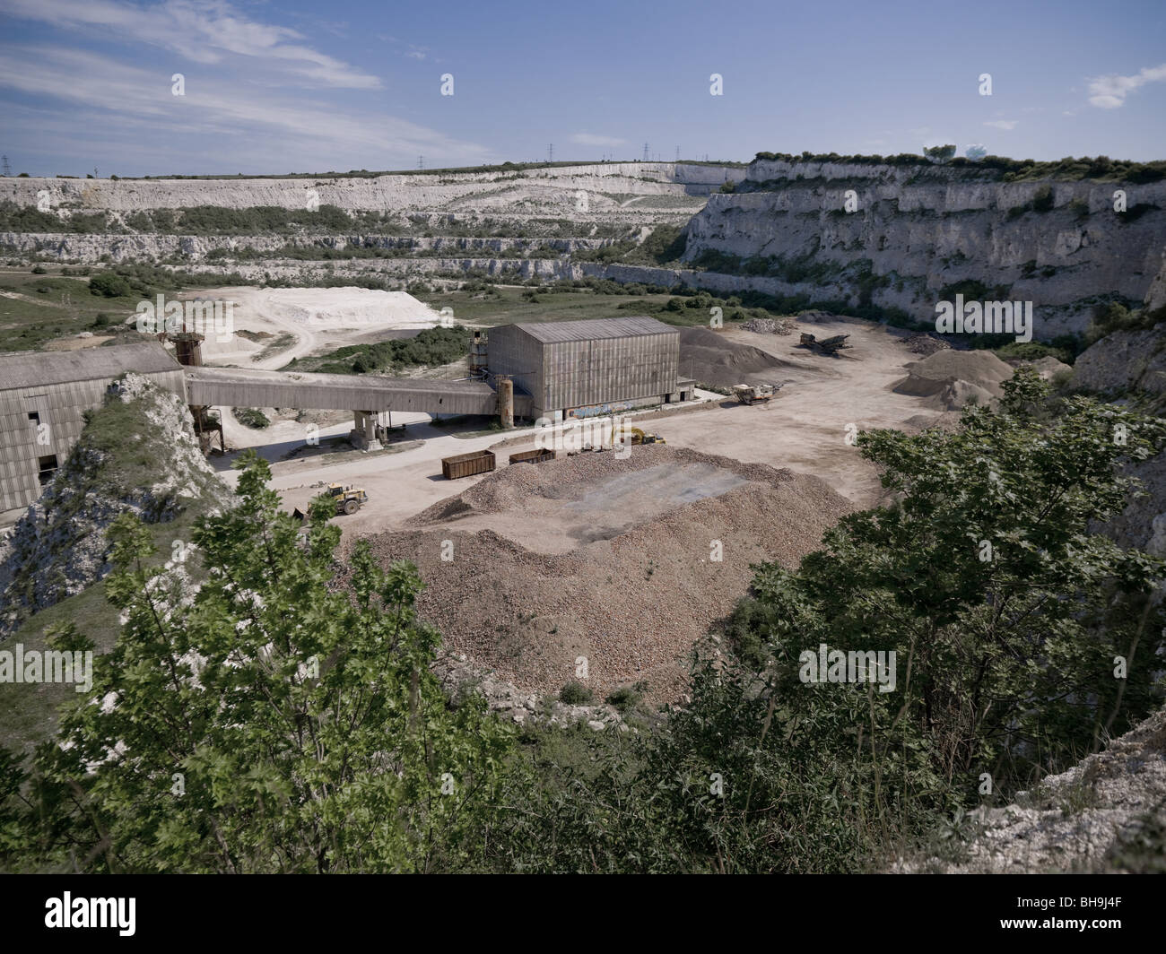 closed down cement works, abandoned industrial building. used as aggregates depo. Stock Photo