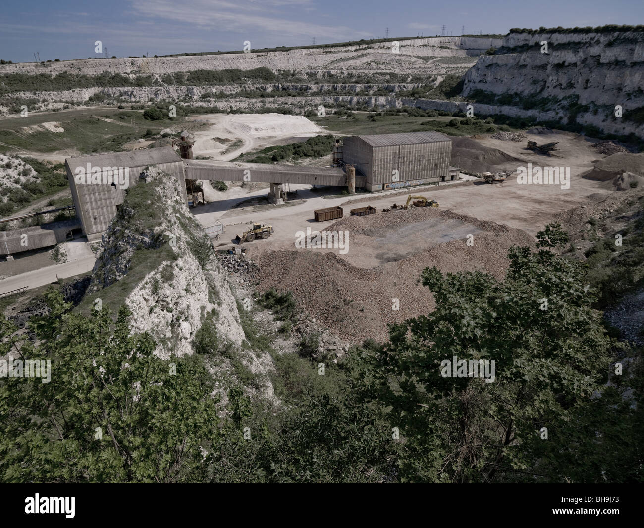 closed down cement works, abandoned industrial building. used as aggregates depo. Stock Photo