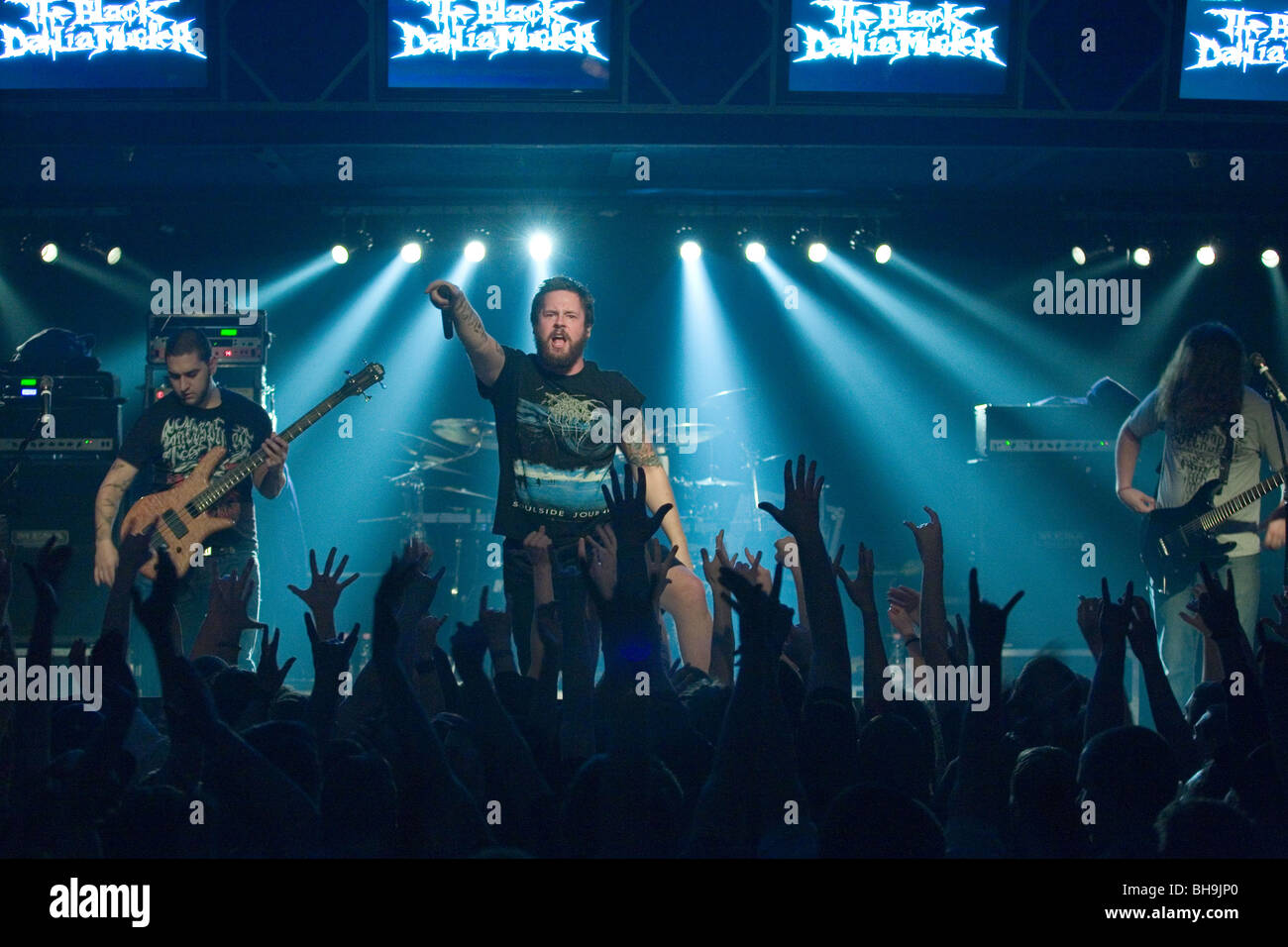 BUDAPEST - JANUARY 18: USA Death Metal Band called The  Black Dahlia Murders performs on stage at Diesel Club Stock Photo