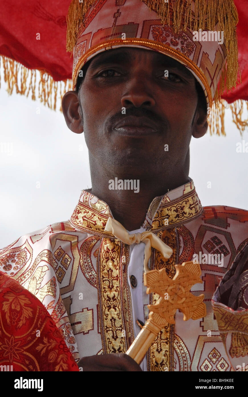Young Ethiopian Christian man dressed for festival. Stock Photo