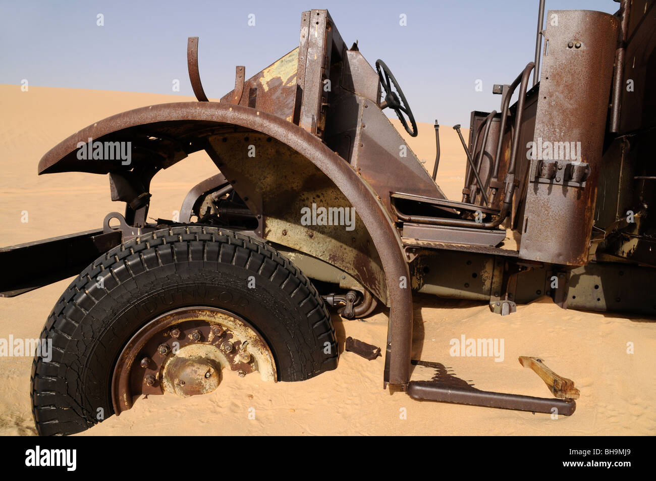 An old military vehicle of the Long Range Desert Group, an elite World War Two British army unit, in the Western Desert of North Africa, Egypt. Stock Photo