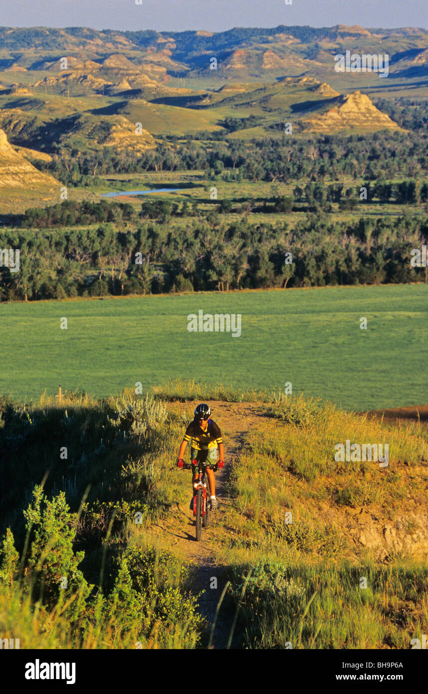 Mountain biking in badlands on Maah Daah Hey Trail, near Medora, North