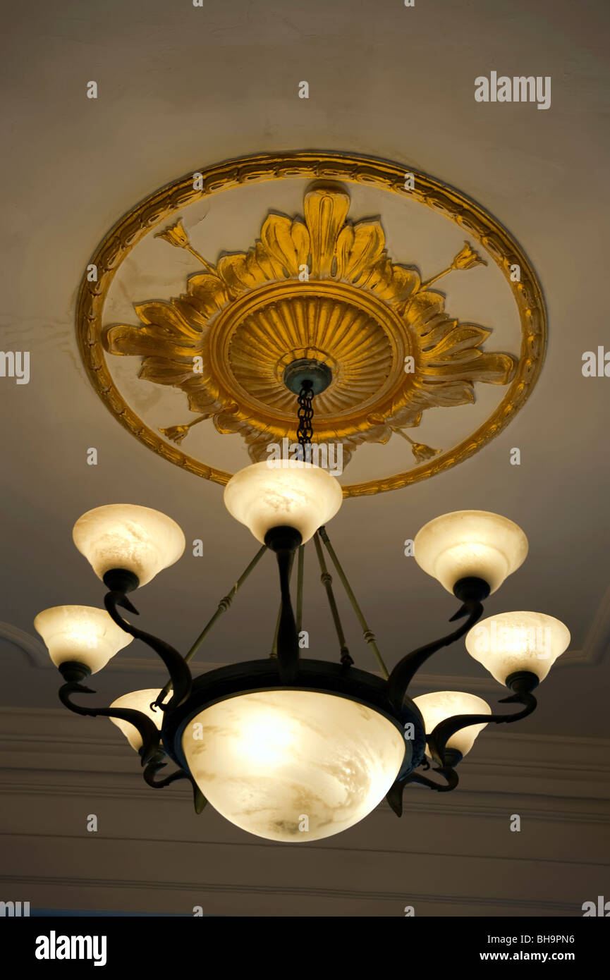 Ballroom and chandeliers at Queens Hotel Kandy Sri Lanka Stock Photo