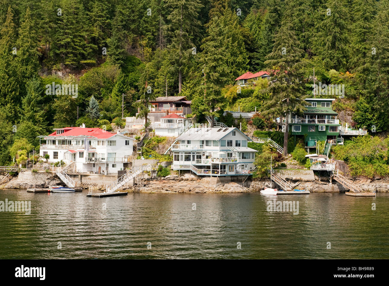 Seafront homes on Indian Arm near Fernlee, North Vancouver, BC, Canada