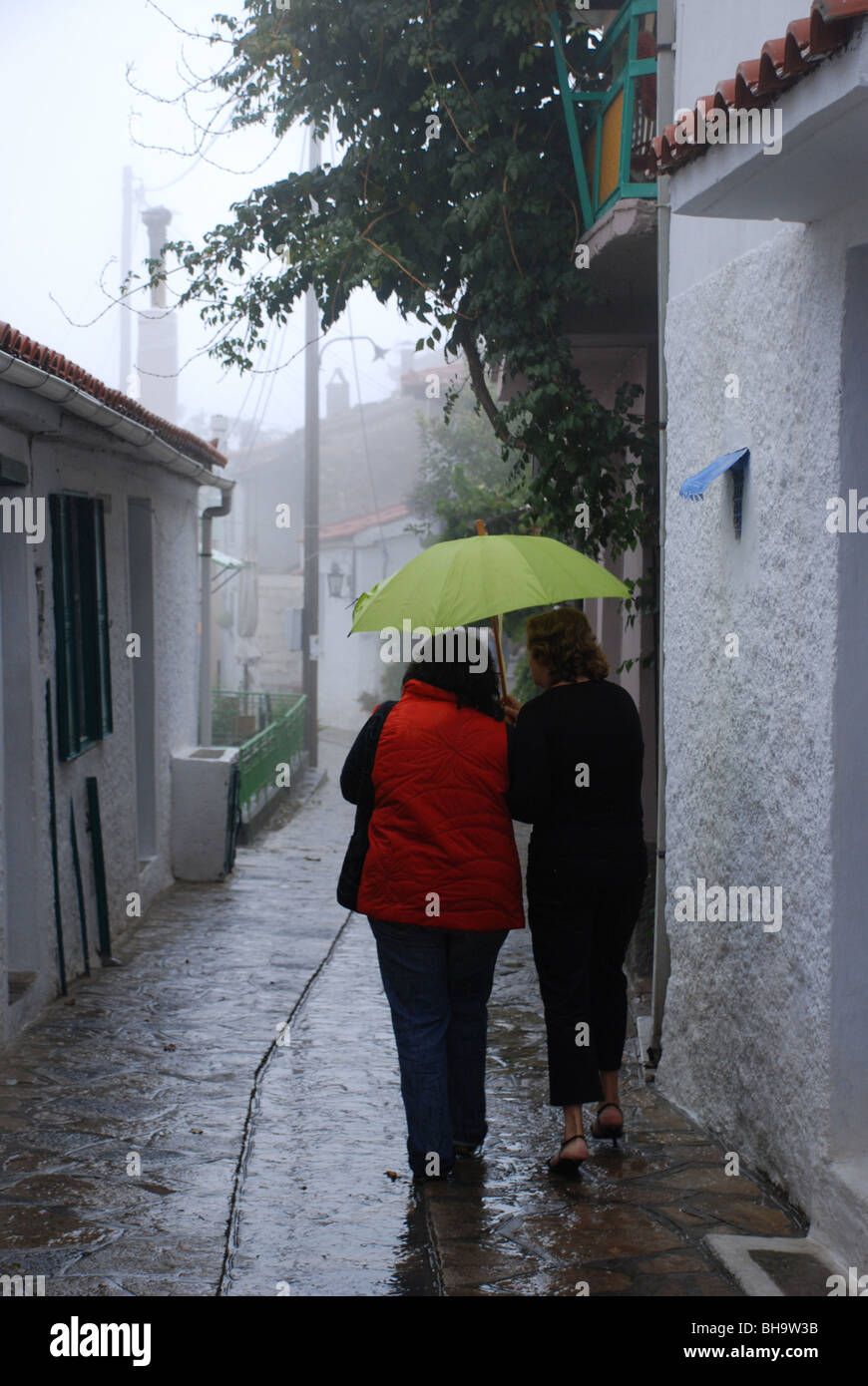 two women walking under an umbrella Stock Photo - Alamy