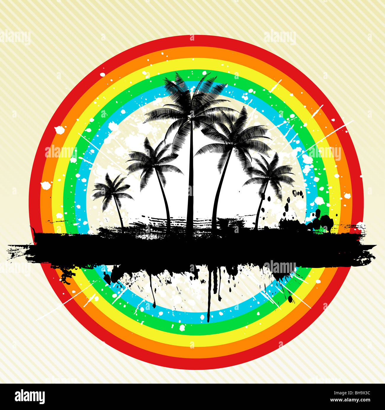 Palm trees on grunge rainbow background Stock Photo - Alamy