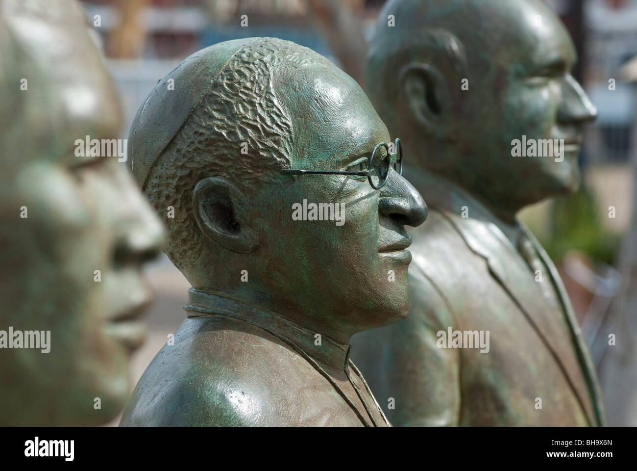 Close-up of the Archbishop Emeritus Desmond Tutu statue at the Victoria and Alfred Waterfront, Cape Town. Stock Photo