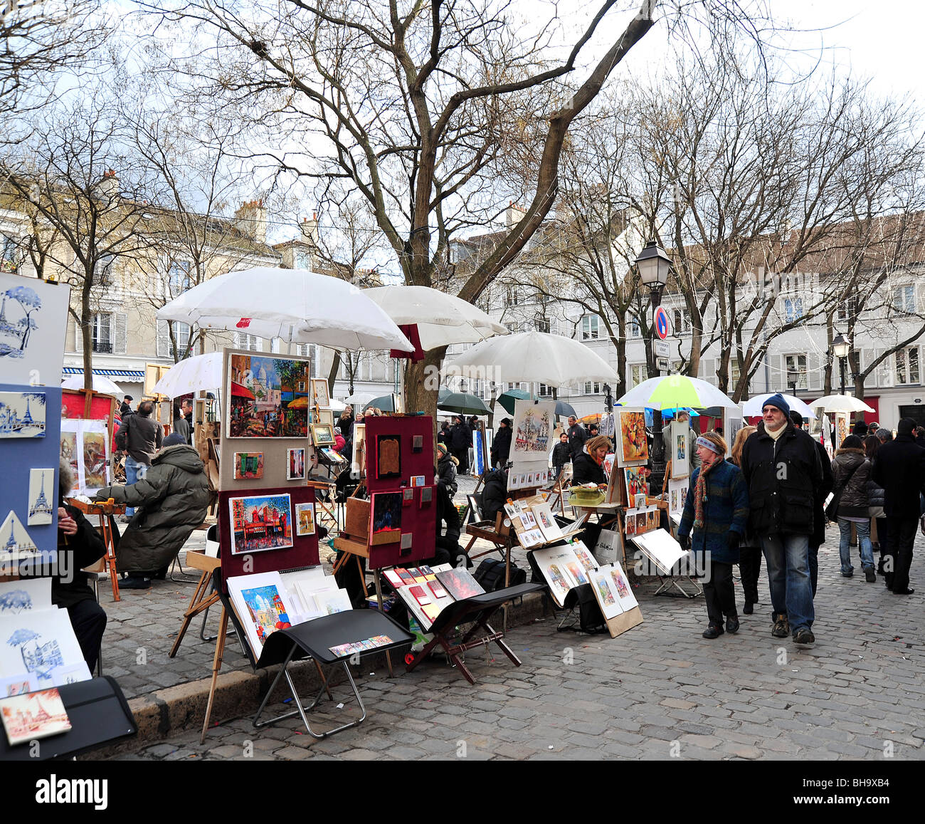 Paris, France - Tourists and street artists in the Montmartre area ...