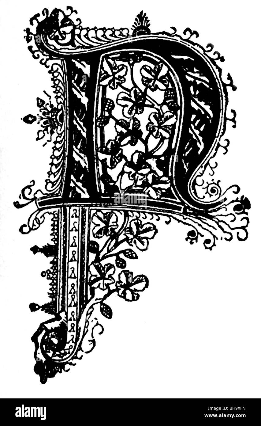A 1900 decorative form of the capital letter P. Stock Photo