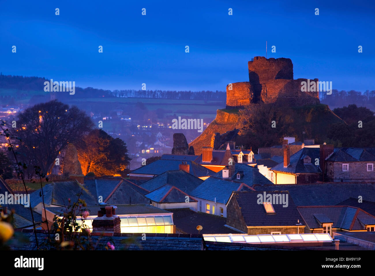 Launceston castle at night; Cornwall Stock Photo