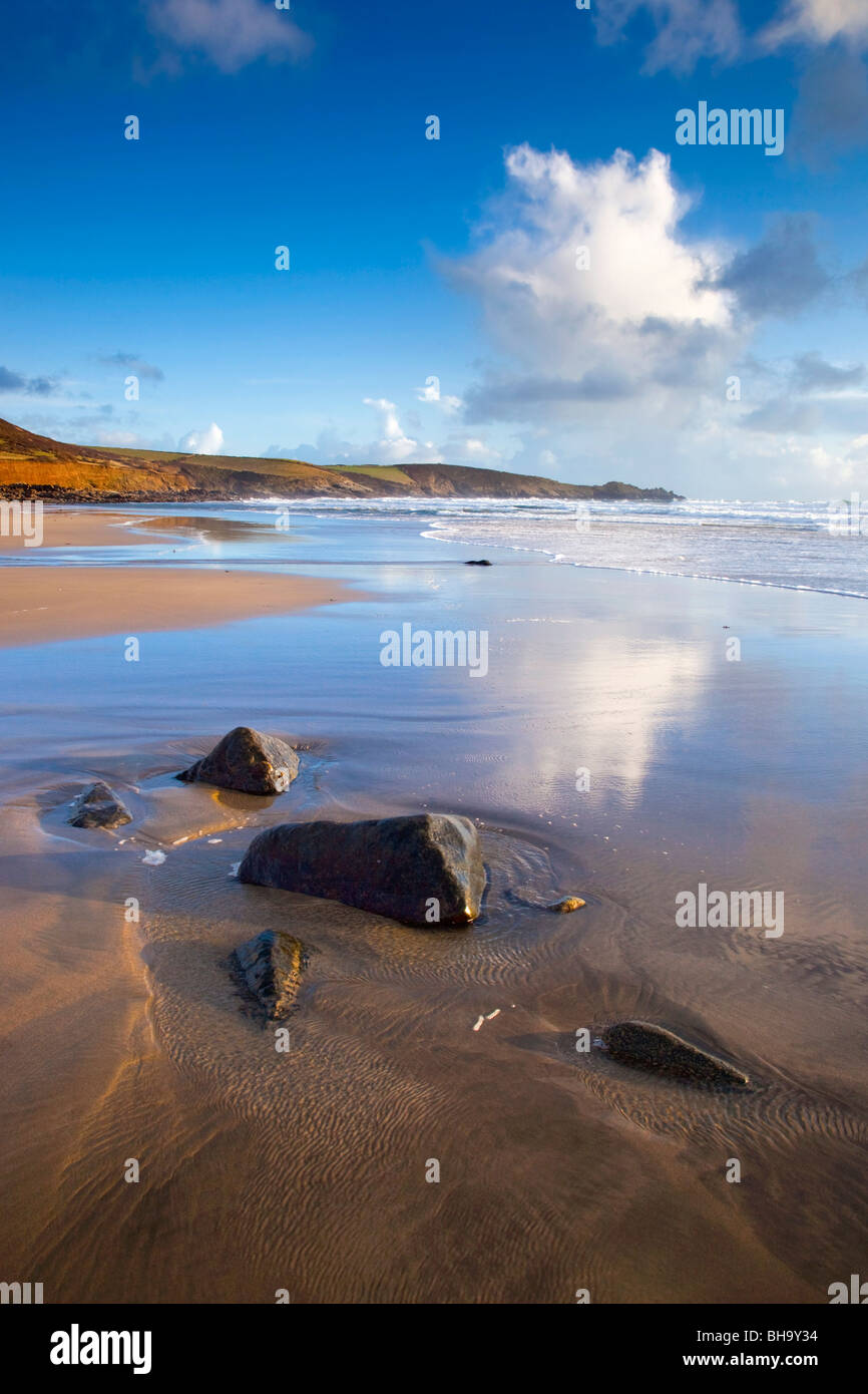Perranuthnoe; beach at low tide; Cornwall; looking towards Cudden Point Stock Photo