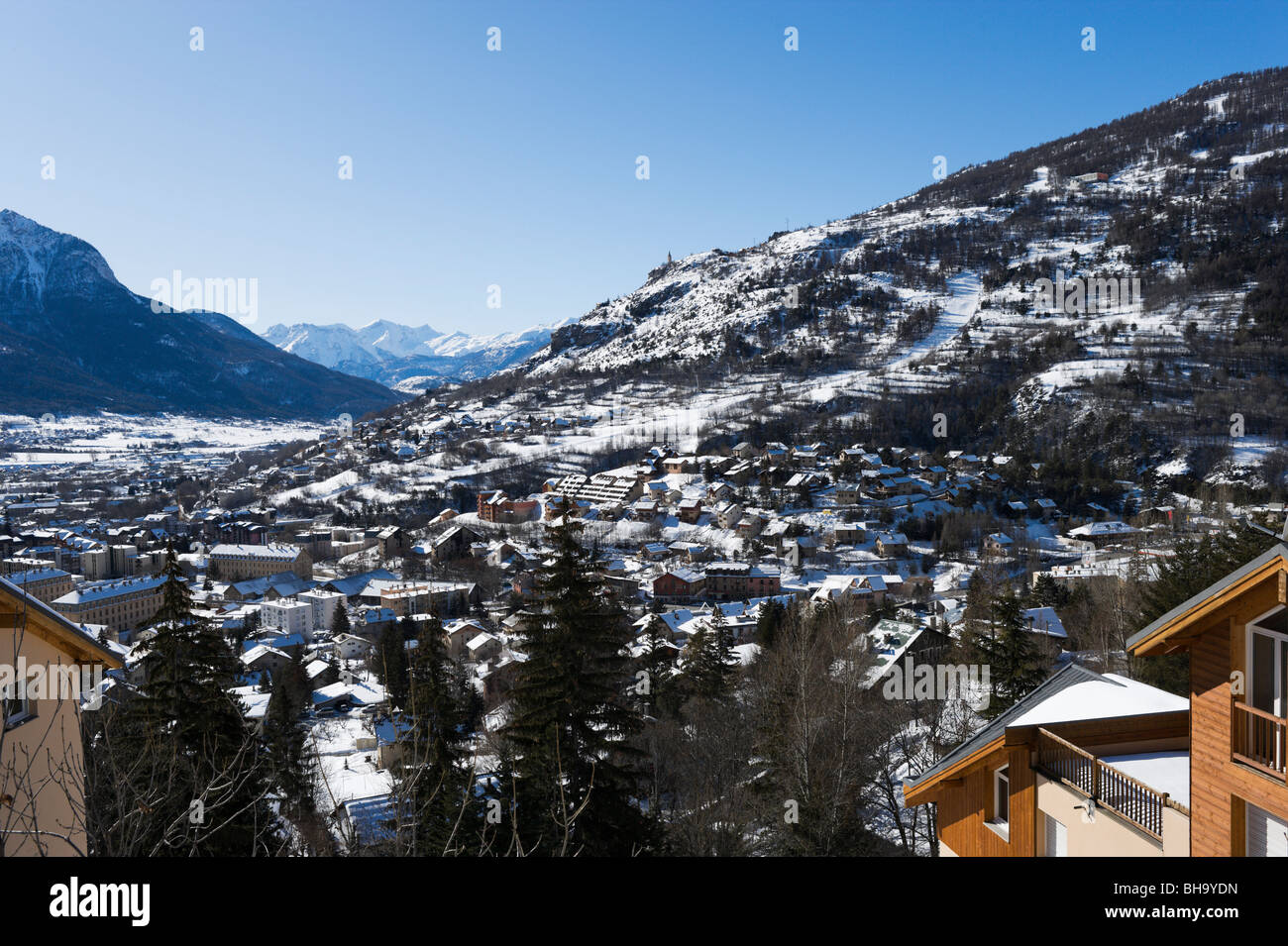View over the town of Briancon, Serre Chevalier, Hautes Alpes, France Stock Photo