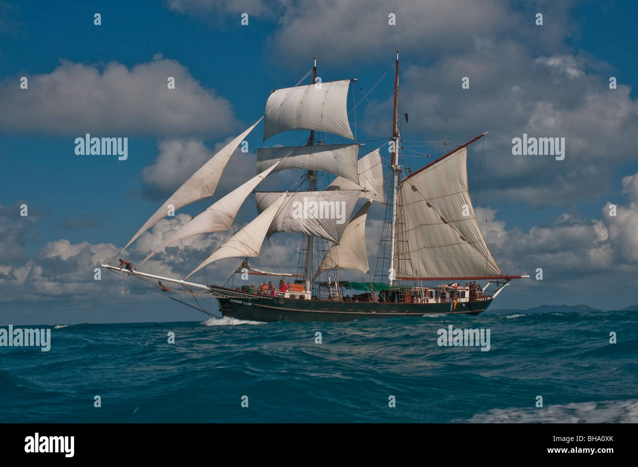 The Solway Lass 125 foot schooner built in 1906 sailing in the Whitsunday Islands on the Great Barrier Reef Stock Photo