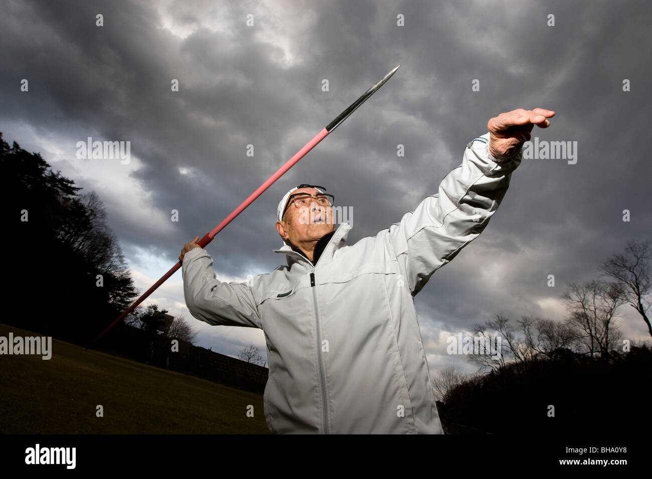 102 year old Takashi Shimokawara, World Record holder for javelin, shot