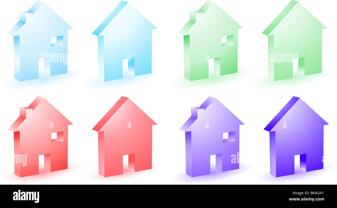 Different coloured house icons Stock Photo
