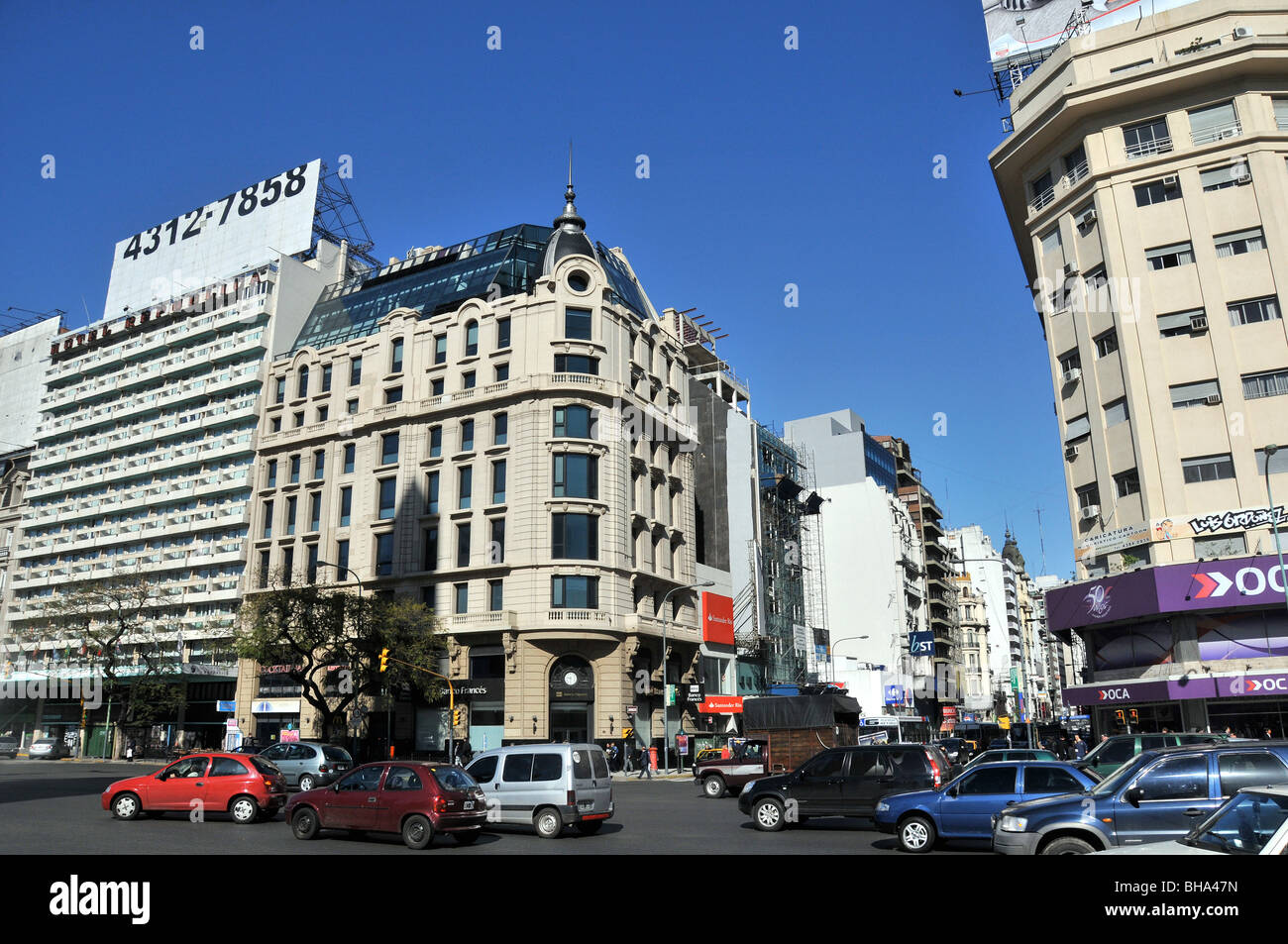 traffic on 9 july avenue, Buenos Aires, Argentina Stock Photo