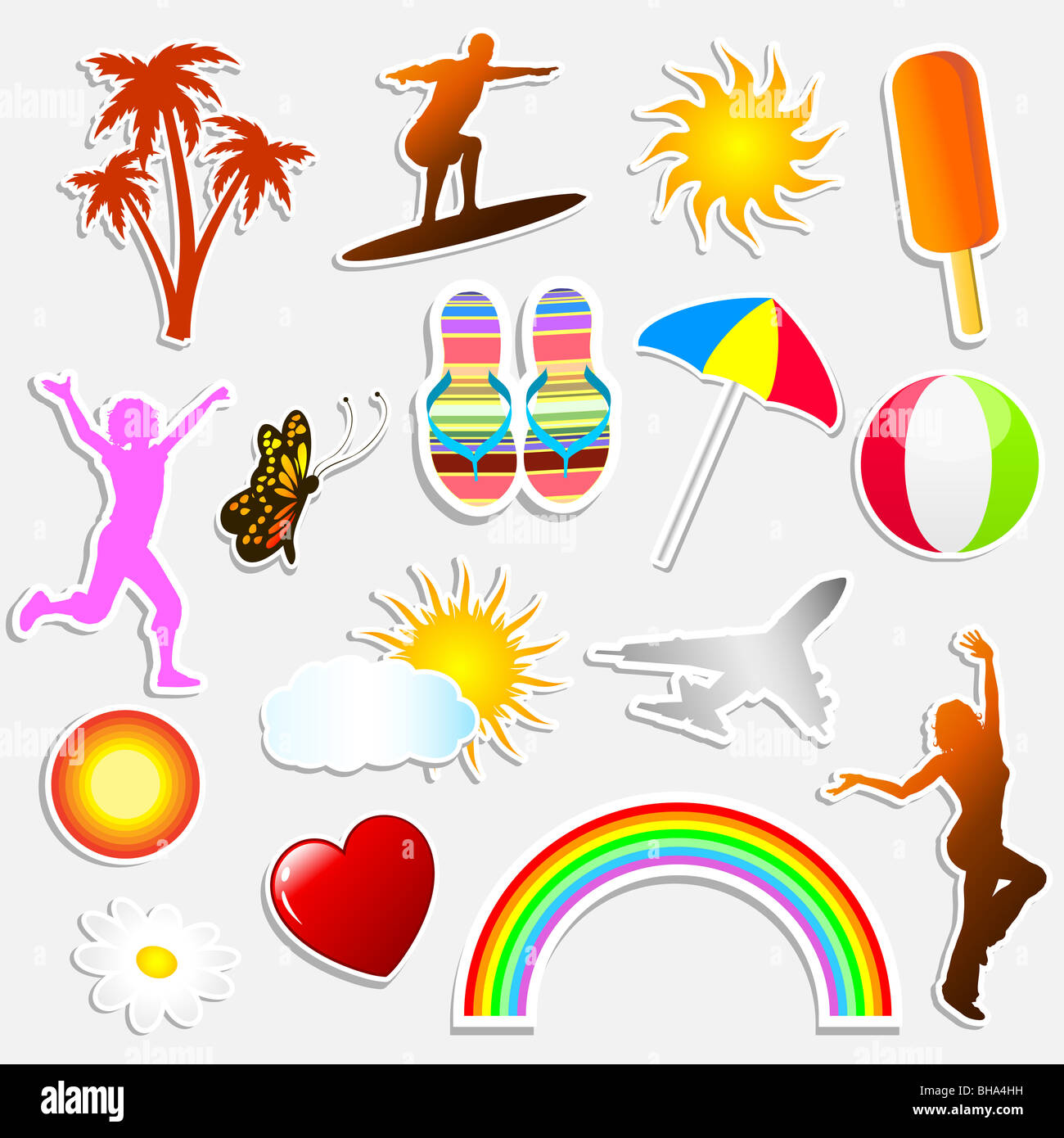 Various different summer themed stickers Stock Photo