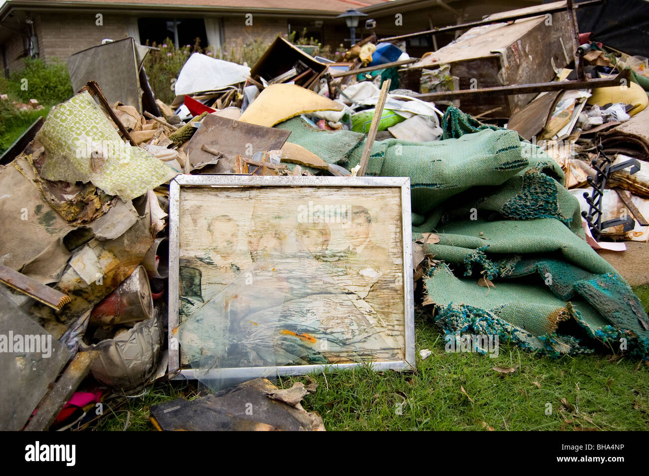 Personal belongings destroyed by the flooding after Hurricane Katrina, Lake Shore District, New Orleans, LA. Stock Photo