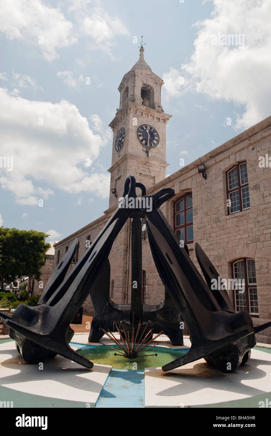 The Clock Tower and Anchor Fountain at the Royal Naval Dockyard at the West End, Bermuda Stock