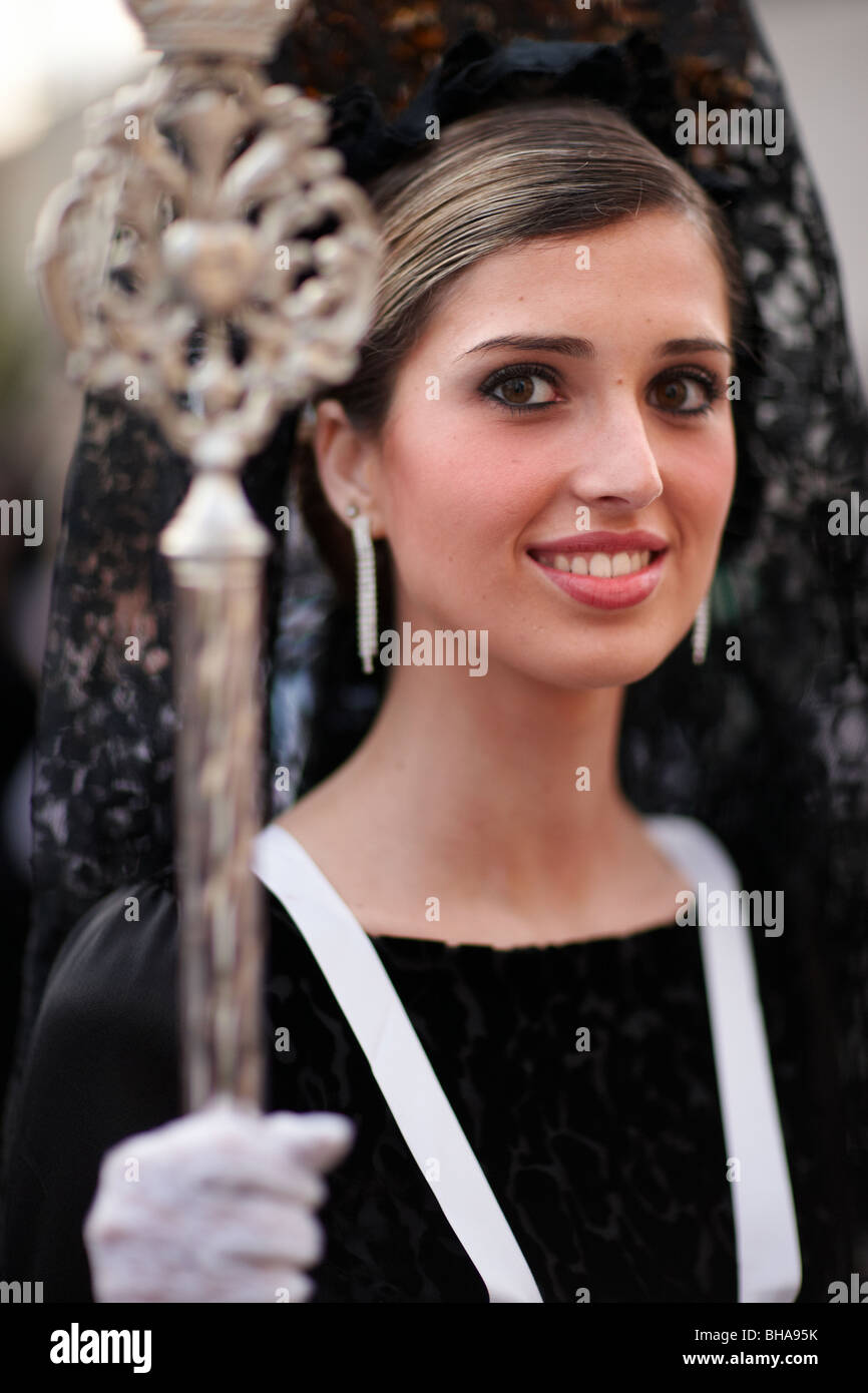 a black madonna in the Semana Santa procession in Vera Malaga