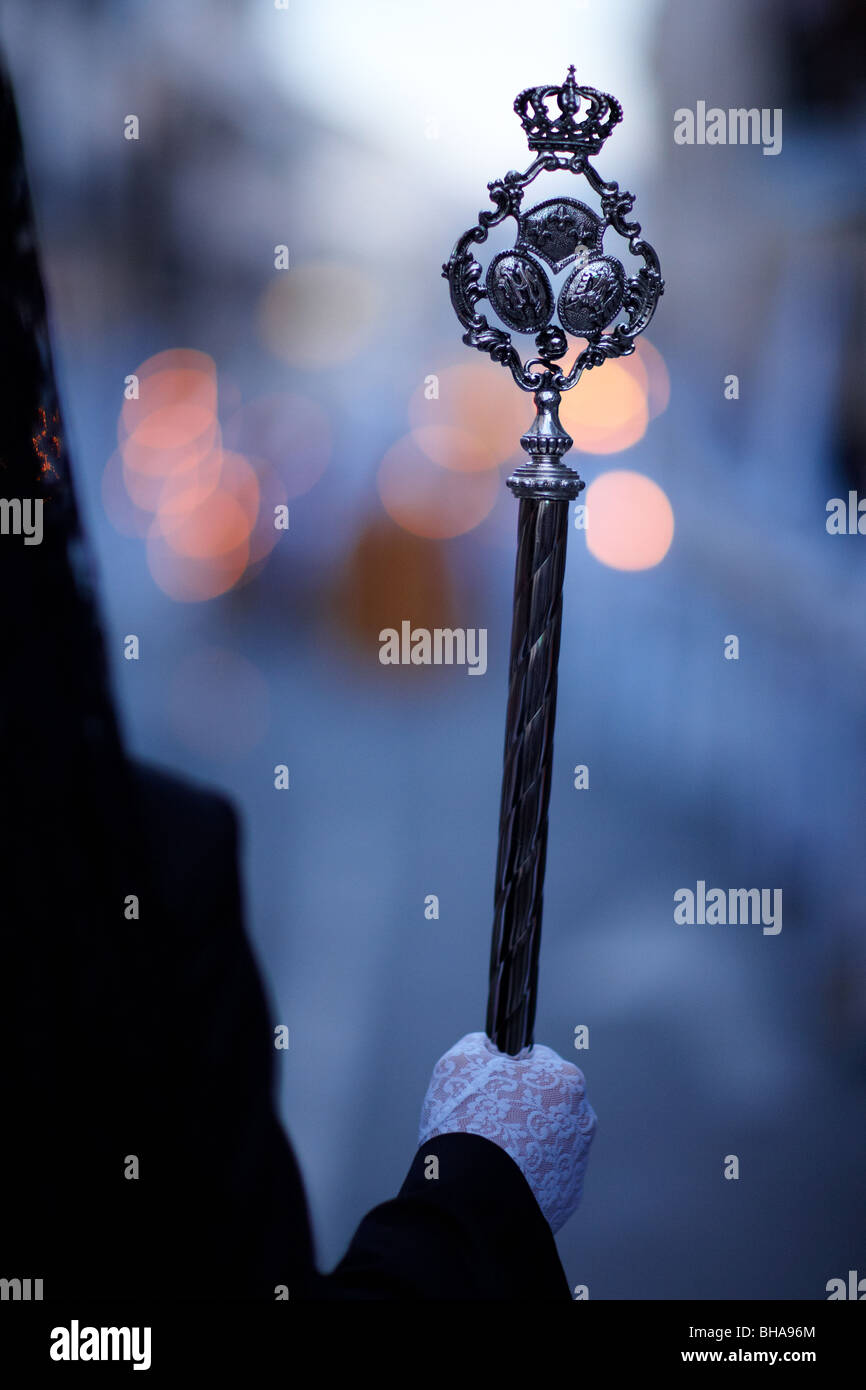 a black madonna holding a mace in the Semana Santa procession in Vera