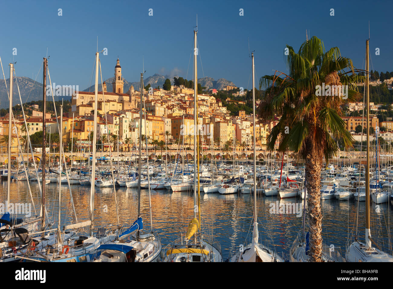 the harbour and Old Town of Menton, Cote d'Azur, Provence, France Stock Photo