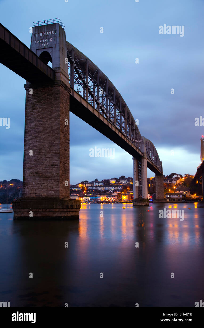 Tamar rail bridge; from Plymouth looking across to Saltash; built by I K Brunel Stock Photo