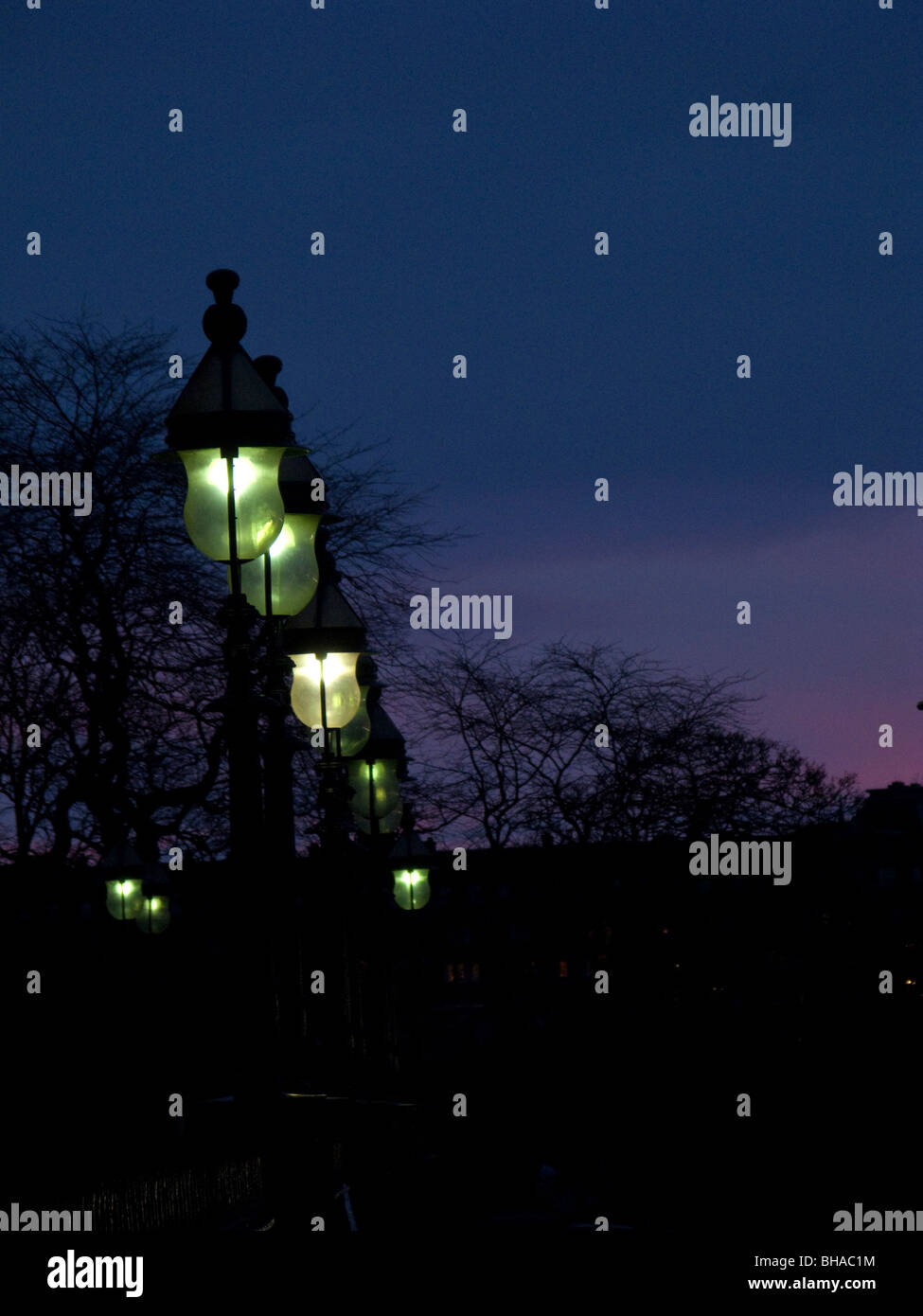 Old fashioned street lamps at dusk, Edinburgh,Scotland, UK Stock Photo