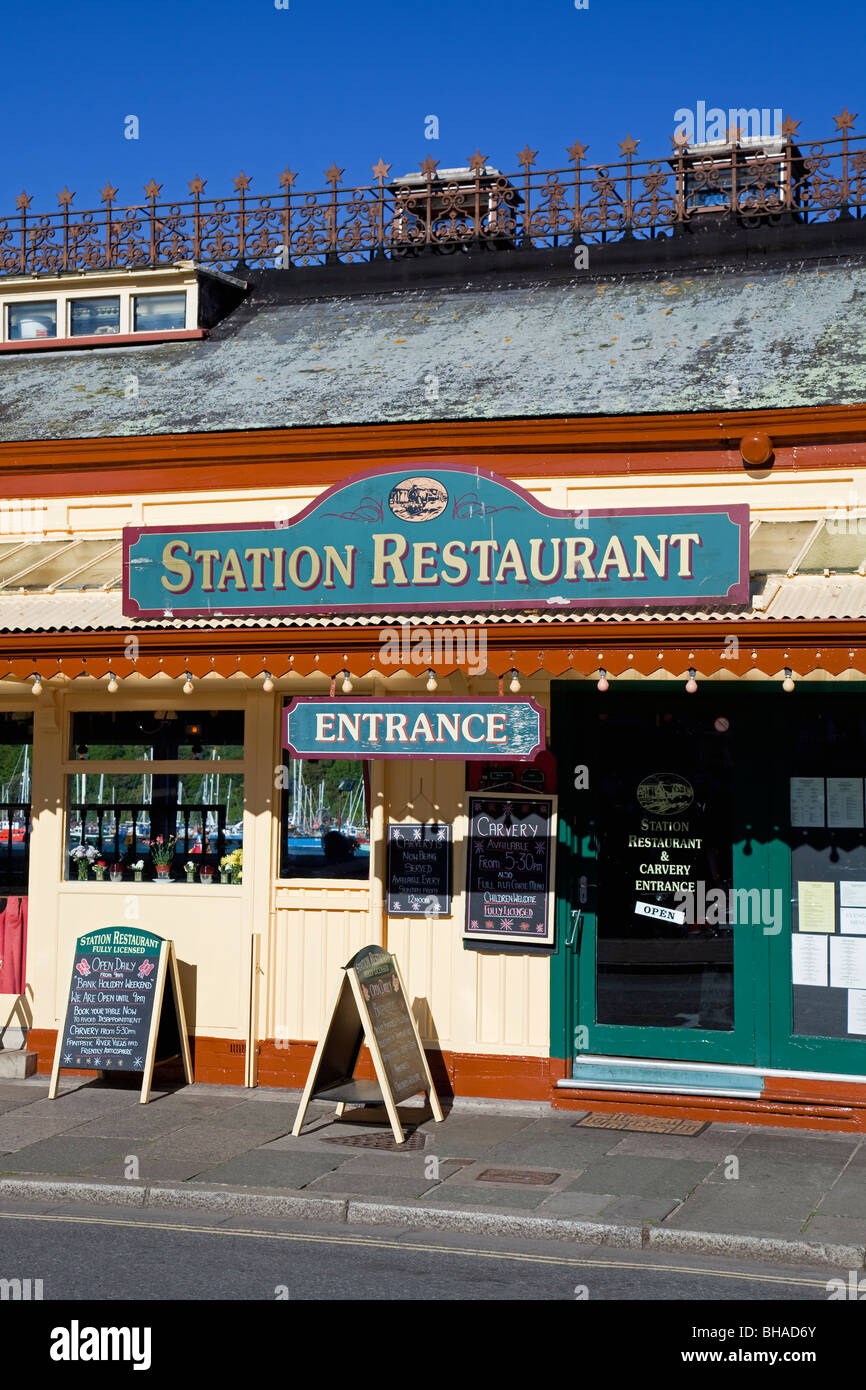The Old 'Station Restaurant' in the original Dartmouth Station Building, South Embankment, Dartmouth, Devon, England, UK Stock Photo