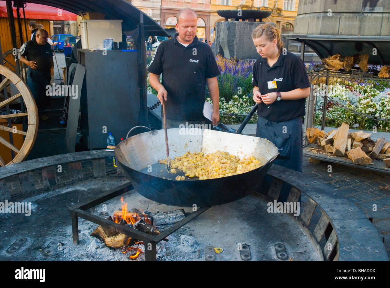 Food cooked in a giant wok pan at old town square in Prague Czech Republic  Europe Stock Photo - Alamy