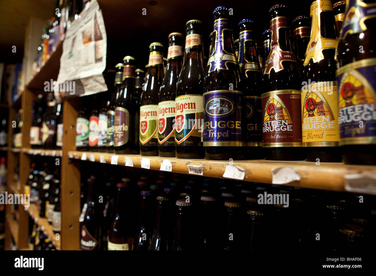 Beer shop, Bruges, Belgium Stock Photo Alamy