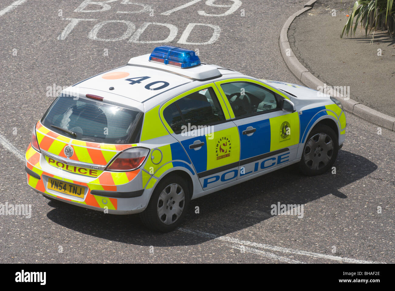 High angle view of police car Stock Photo