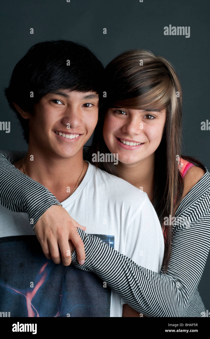 Young Eurasian girl (quarter Chinese) with her Asian (Lao/Hmong) boyfriend Stock Photo