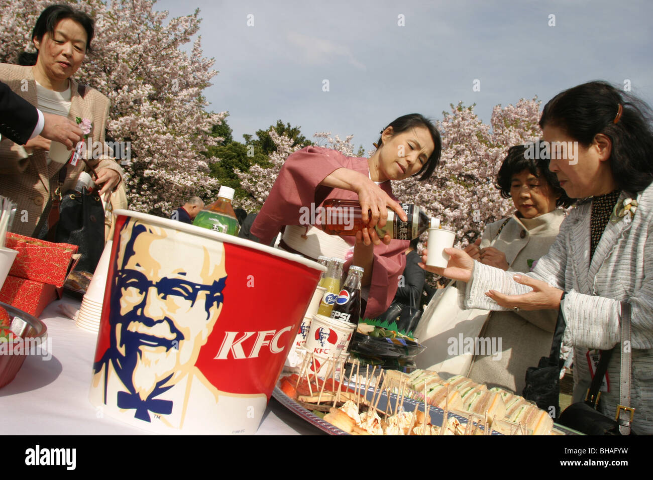 Guests at the 'Sakura Hanami' (cherry blossom flower viewing) garden party hosted by Prime Minister Junichiro Koizumi, Tokyo Stock Photo