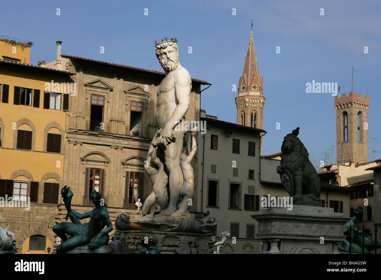 Italy, Tuscany, Florence, La Fontana del Nettuno, Piazza della Signoria Stock Photo