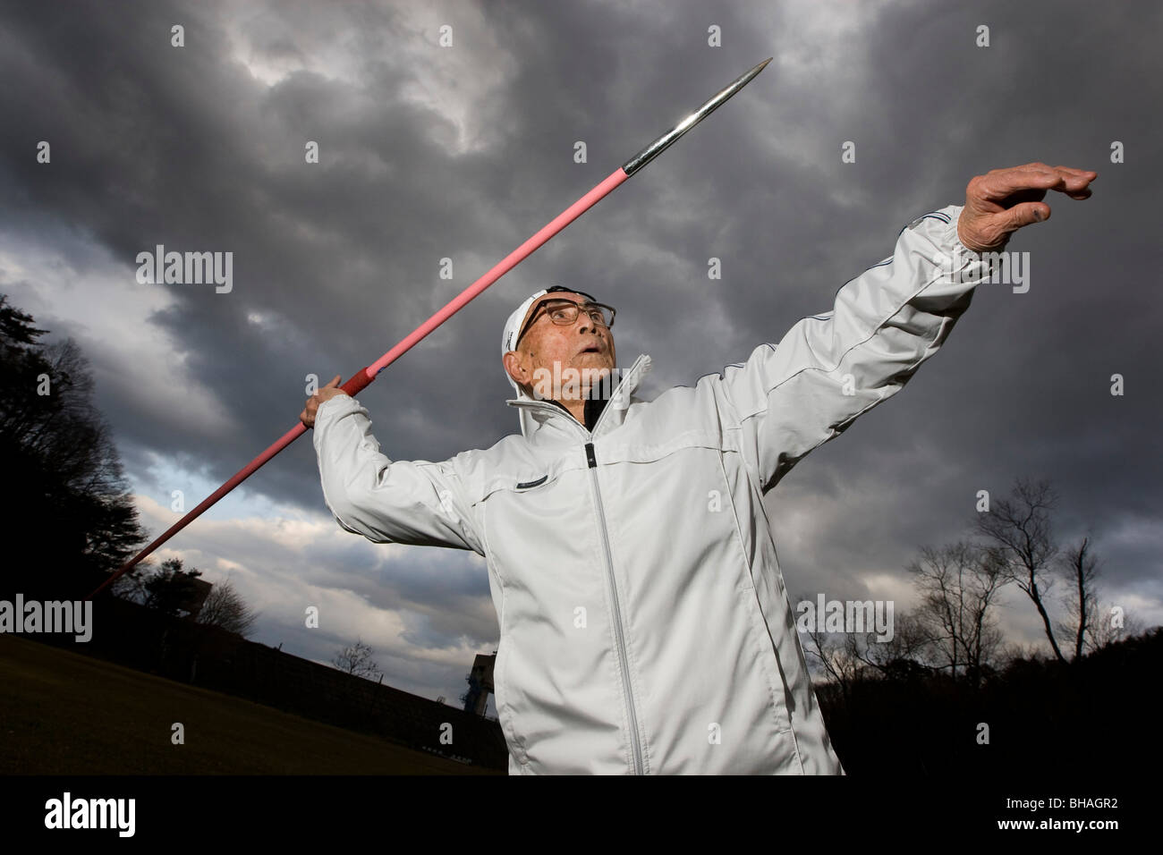 102 year old Takashi Shimokawara, World Record holder for javelin, shot