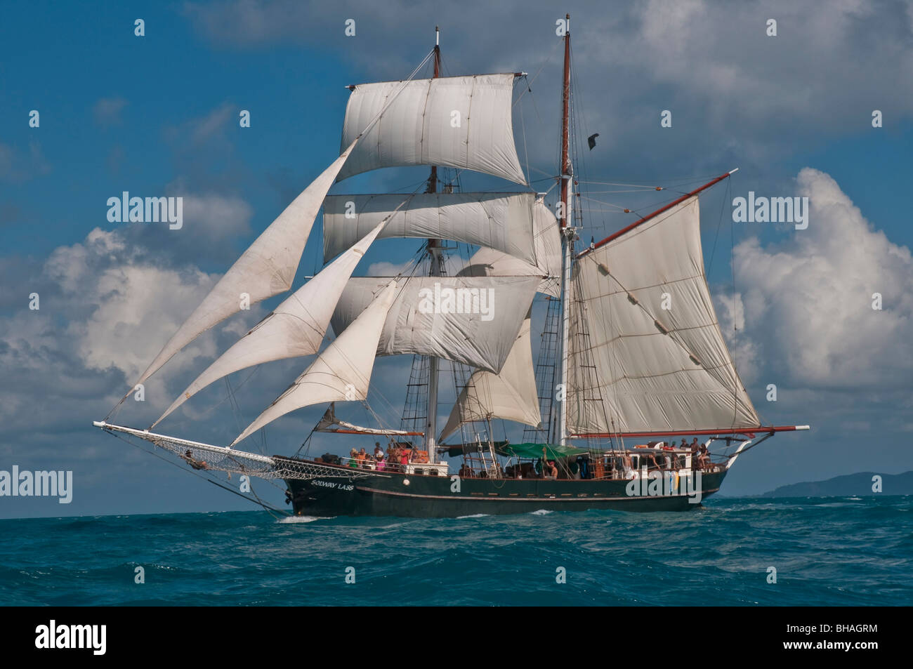 The Solway Lass 125 foot schooner built in 1906 sailing in the Whitsunday Islands on the Great Barrier Reef Stock Photo