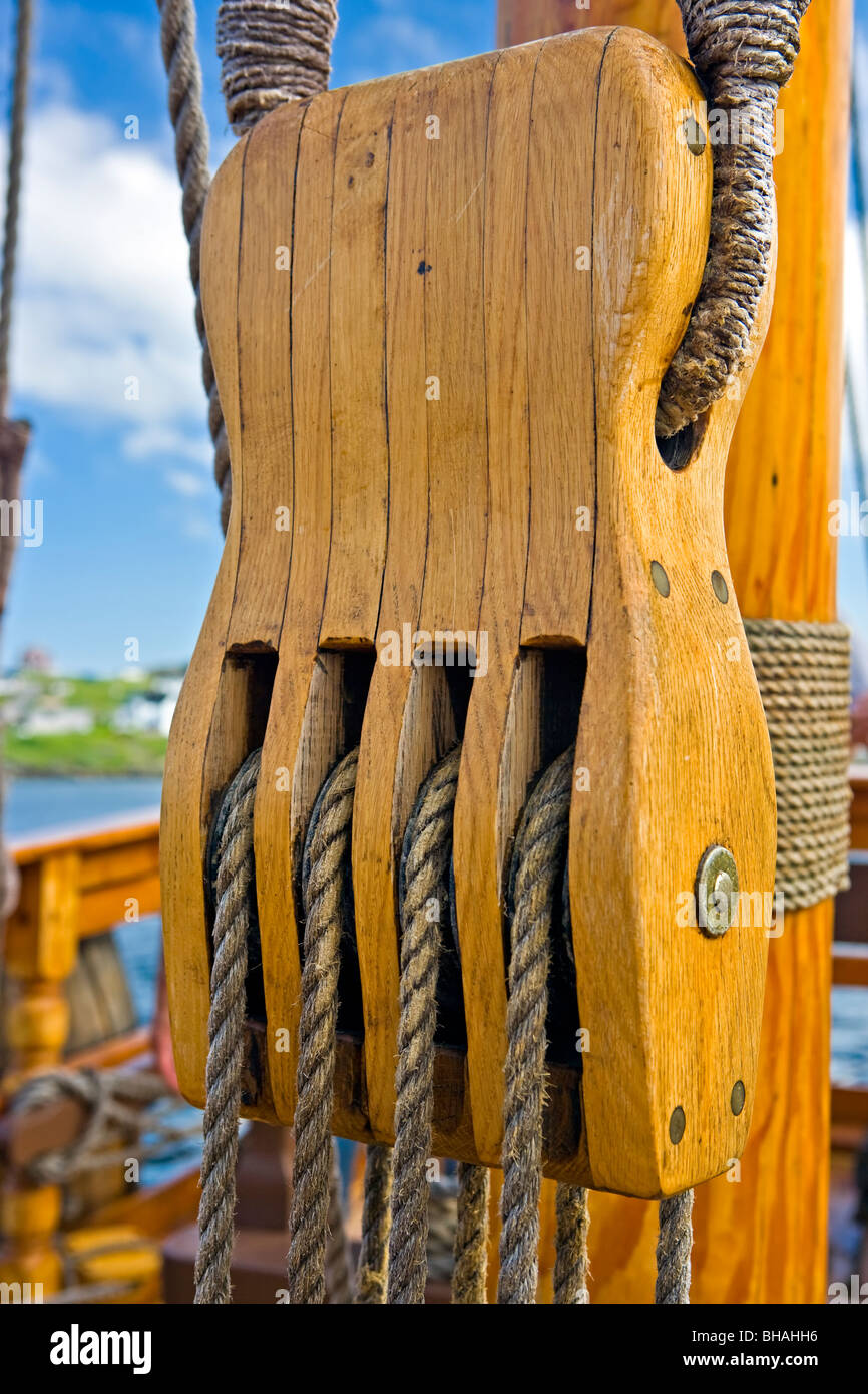 Rigging of the ship Matthew at the Matthew Legacy Site in Bonavista, Cape Bonavista, Bonavista Peninsula, Discovery Trail, Bonav Stock Photo