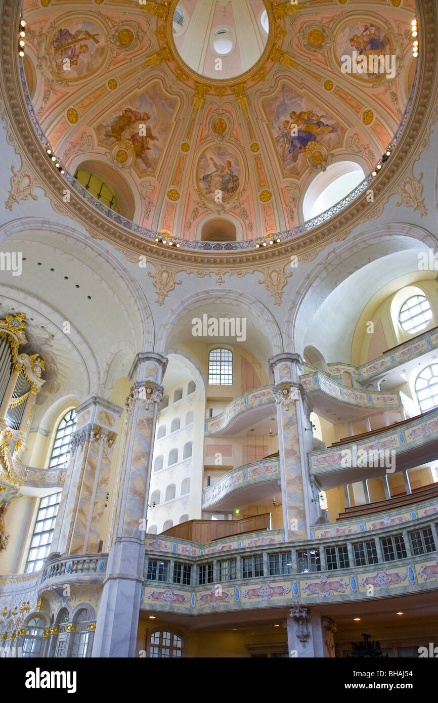 INTERIOR VIEW OF FRAUENKIRCHE CHURCH IN DRESDEN, CHURCH OF OUR LADY, DRESDEN, SAXONY, GERMANY Stock Photo