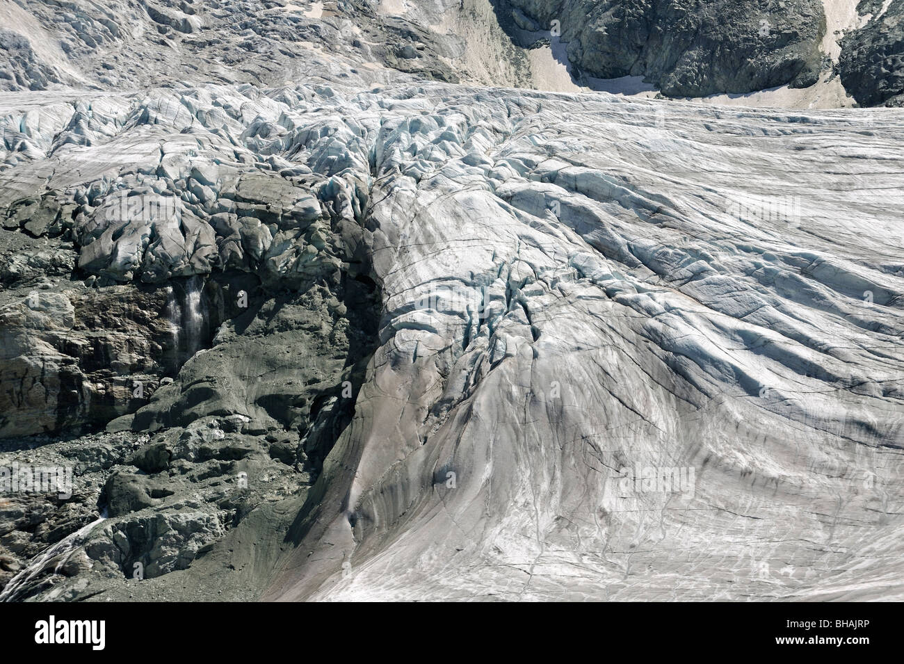 Crevasses on the Moiry Glacier in the Swiss Pennine Alps / Walliser Alpen, Valais / Wallis, Switzerland Stock Photo