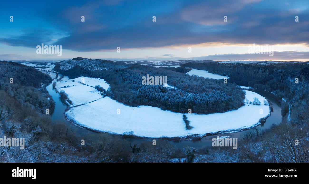 Wye Valley in Winter at Symonds Yat at Dawn. Herefordshire. England. UK. Stock Photo