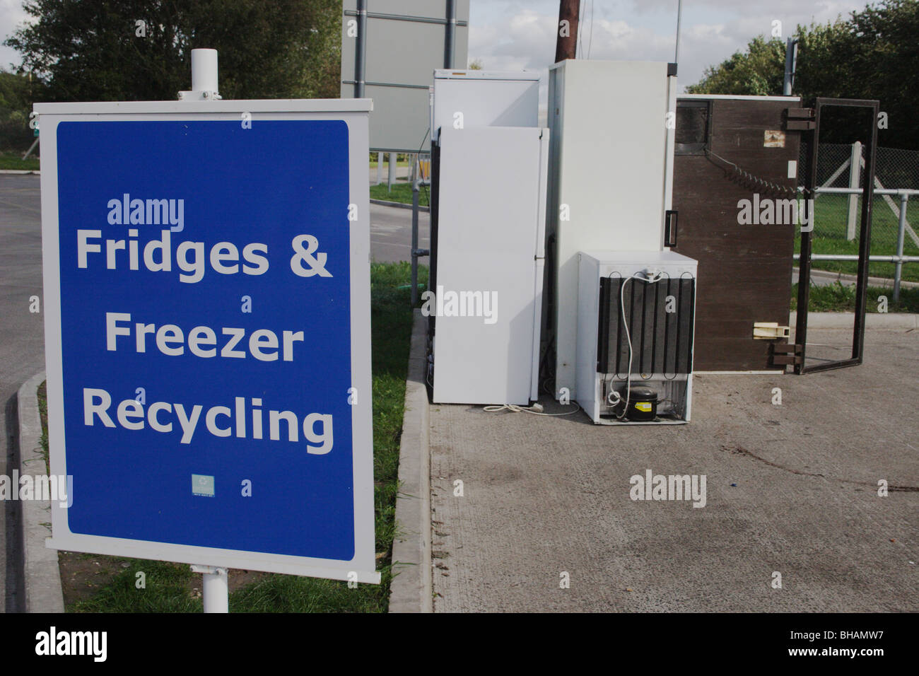 fridges being disposed of at amenity tip & recycling centre Stock Photo