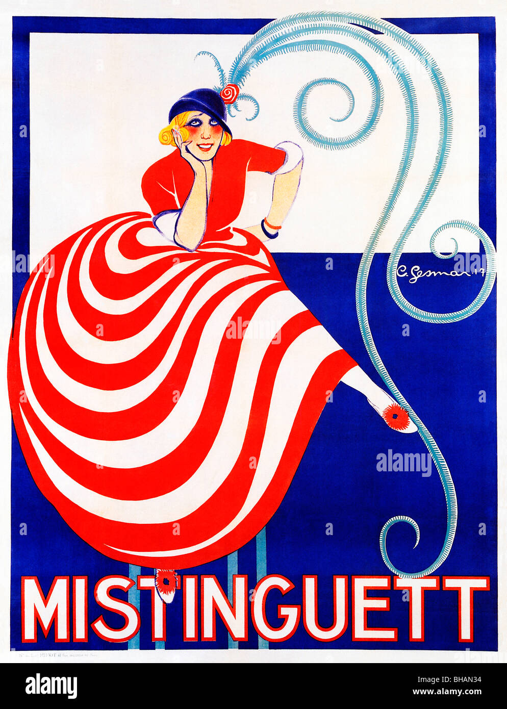 Mistinguett, 1917 early Art Deco poster by Charles Gesmar for the then ageing French cabaret sensation Stock Photo