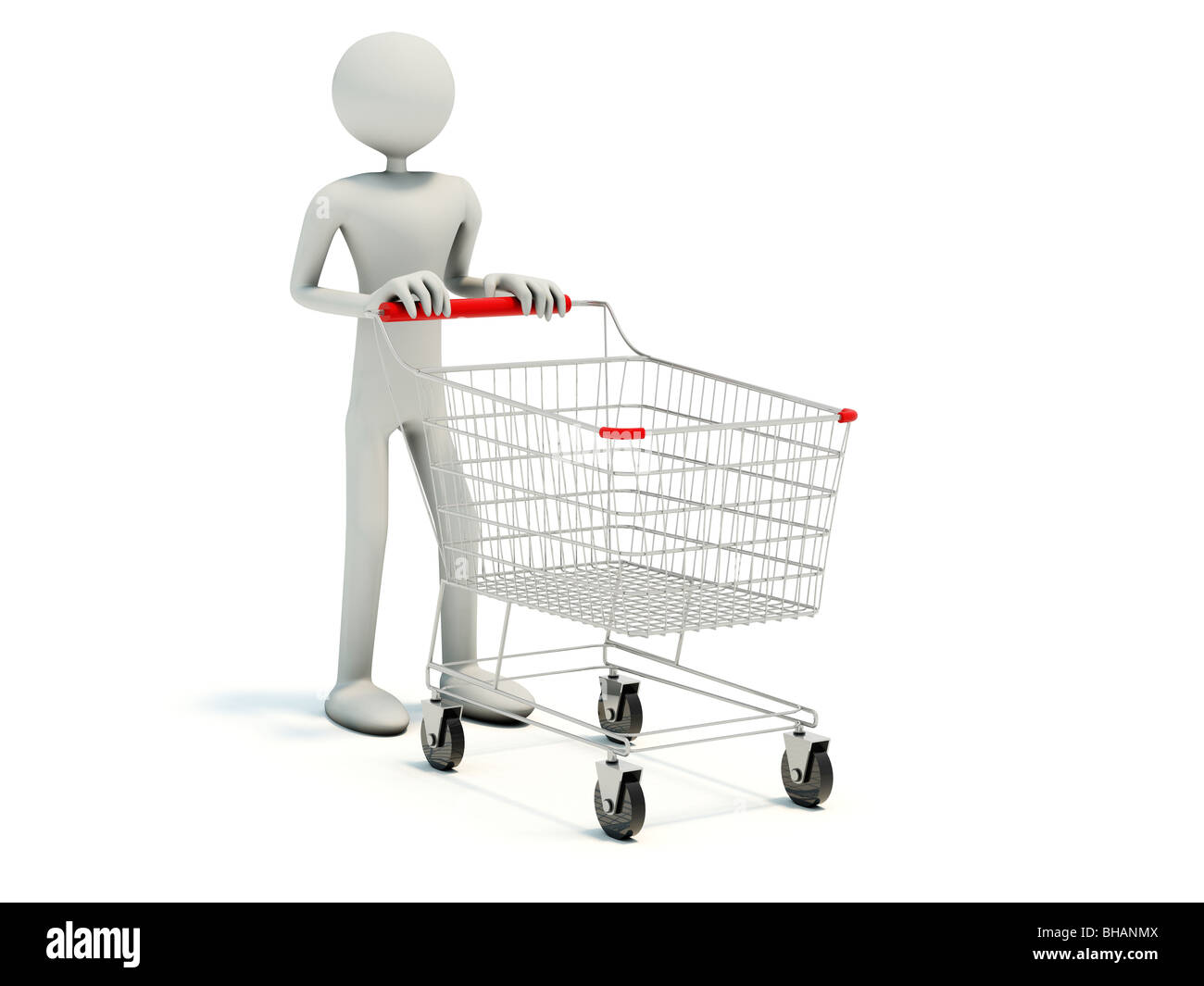 Buyer with empty shopping cart isolated on white Stock Photo - Alamy